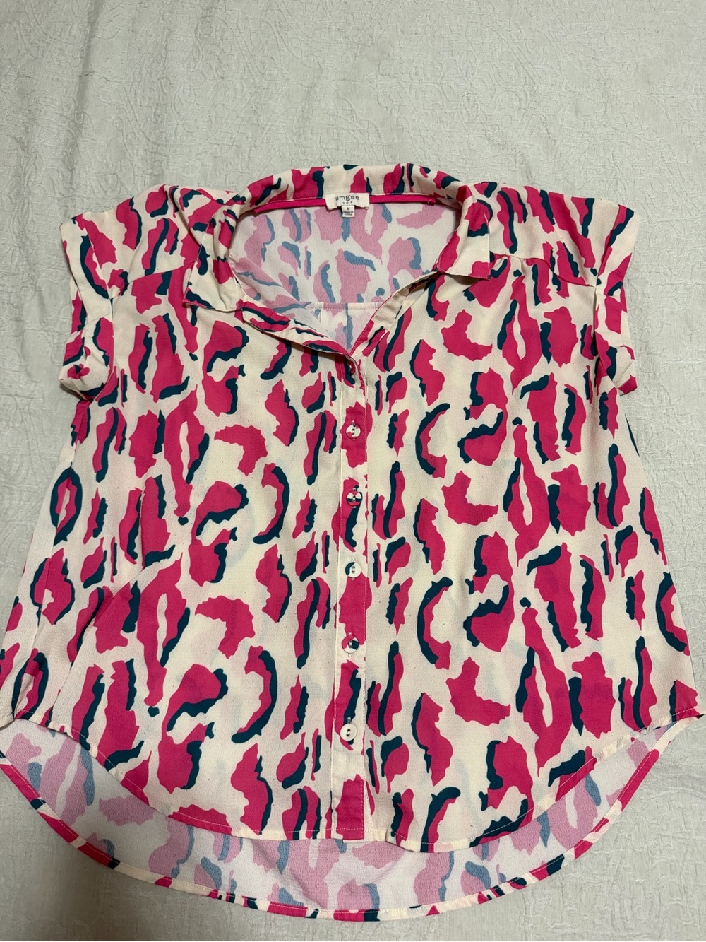 Umgee Pink and Teal Animal-Print Button Front Top